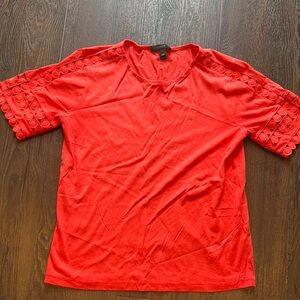 J. Crew Red Lace Sleeve Women's Top